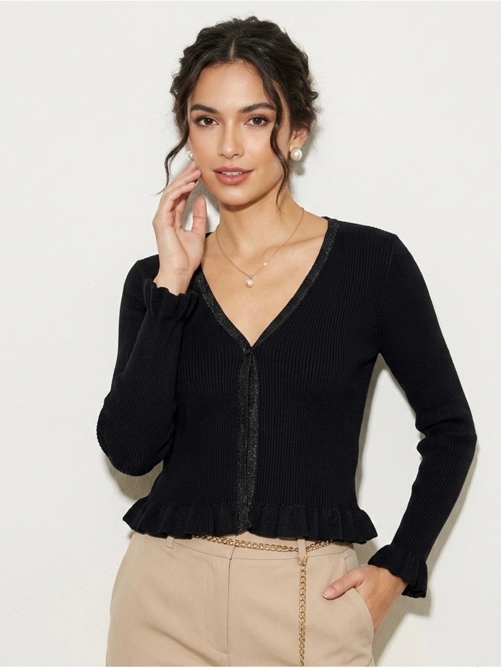 Y2K Vintage Bebe Moda Womens Cropped Ribbed Knit One button Cardigan Size XS